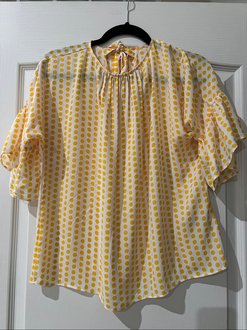 Brooks Brothers White & Yellow Polka Dot Tie-Neck Blouse